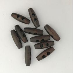  10 stk. Duffelknapper / Knebler i tr - 2 huller, 30 mm