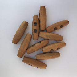 10 stk. Duffelknapper / Knebler i tr - 2 huller, 40 mm