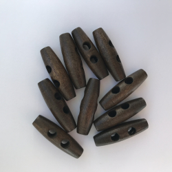 10 stk. Duffelknapper / Knebler i tr - 2 huller, 40 mm